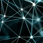 Una visualizzazione 3D fotorealistica di una rete complessa di trasmissione del rischio nella costruzione di metropolitane, con nodi luminosi che rappresentano fattori di rischio ed eventi, e linee interconnesse che mostrano le relazioni causali, il tutto su uno sfondo scuro high-tech. Macro lens, 100mm, high detail, precise focusing.