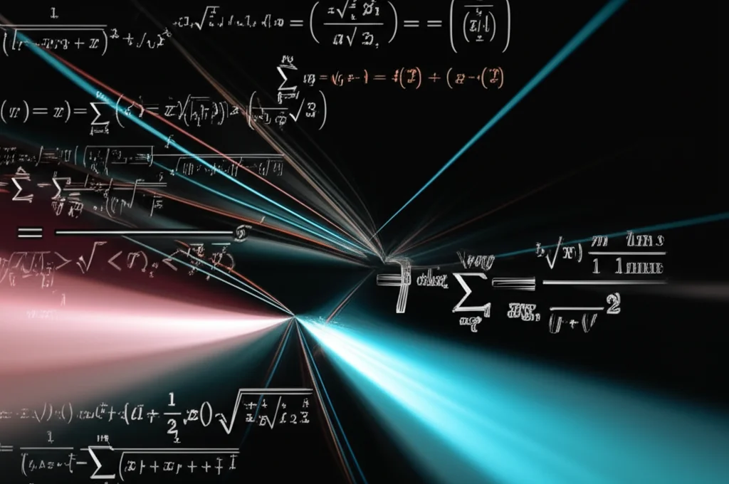 Abstract representation of a complex system being modeled by fractional calculus, wide-angle lens, 24mm, sharp focus, depicting mathematical stability.