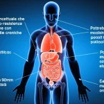 Immagine concettuale che rappresenta l'insulino-resistenza e il suo legame con diverse malattie croniche. Potrebbe mostrare una figura umana stilizzata con organi evidenziati e frecce che indicano connessioni. Lente macro 90mm per dettagli nitidi su elementi simbolici, illuminazione drammatica per enfatizzare la serietà del tema.