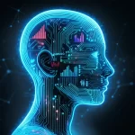 Un'immagine concettuale che rappresenta l'intelligenza artificiale (simboleggiata da circuiti neurali luminosi interconnessi) che analizza complessi dati medici (grafici di sopravvivenza stilizzati, profili genetici astratti) per identificare sottogruppi distinti di pazienti, visualizzati come cluster colorati. Obiettivo prime, 50mm, depth of field, con colori duotone blu e ciano per un look futuristico e scientifico, high detail sui circuiti e sui cluster.