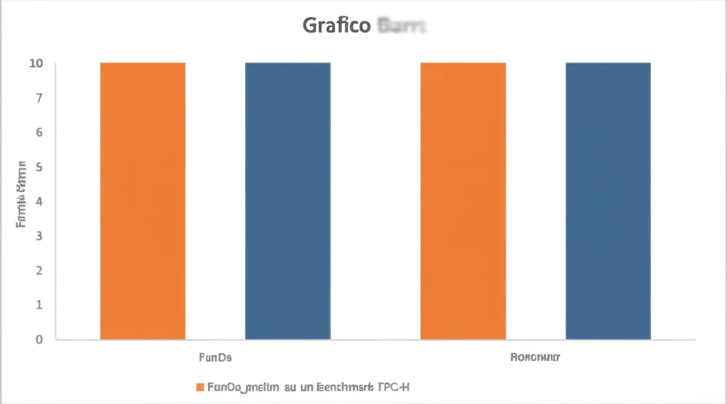 Grafico a barre che confronta i tempi di esecuzione di FunDa e FunDa_prelim su un benchmark TPC-H, mostrando una significativa riduzione dei tempi per FunDa. Colori contrastanti per distinguere le barre. Telephoto zoom, 100mm, fast shutter speed, per un look dinamico.