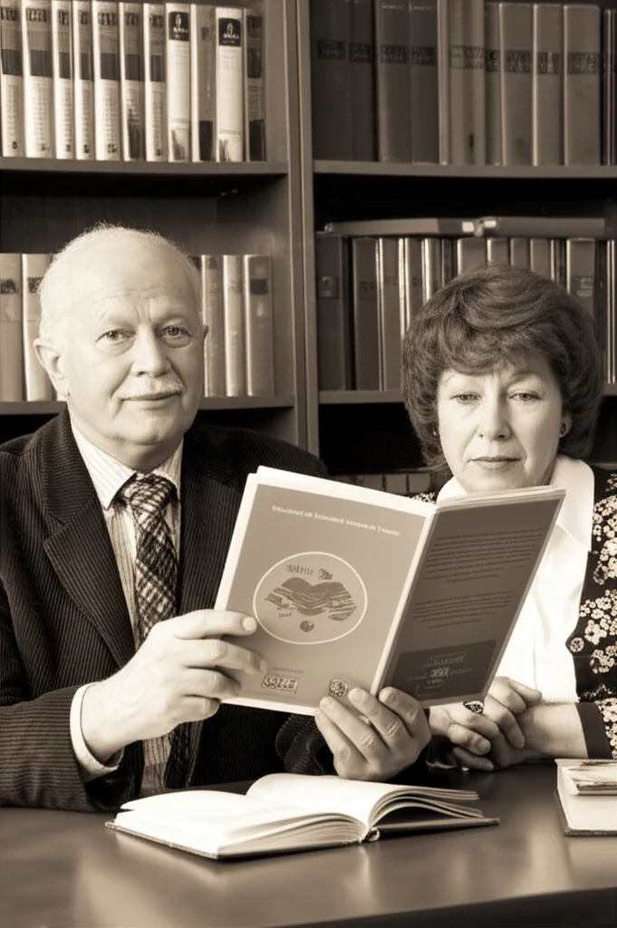 portrait photography, un uomo e una donna svedesi, di mezza età, seduti a un tavolo in una biblioteca luminosa, leggono con espressione concentrata un opuscolo informativo sulla salute. Obiettivo da 35mm, profondità di campo che sfoca leggermente lo sfondo di libri, luce naturale laterale che illumina i volti, duotone seppia e grigio per un'atmosfera riflessiva.