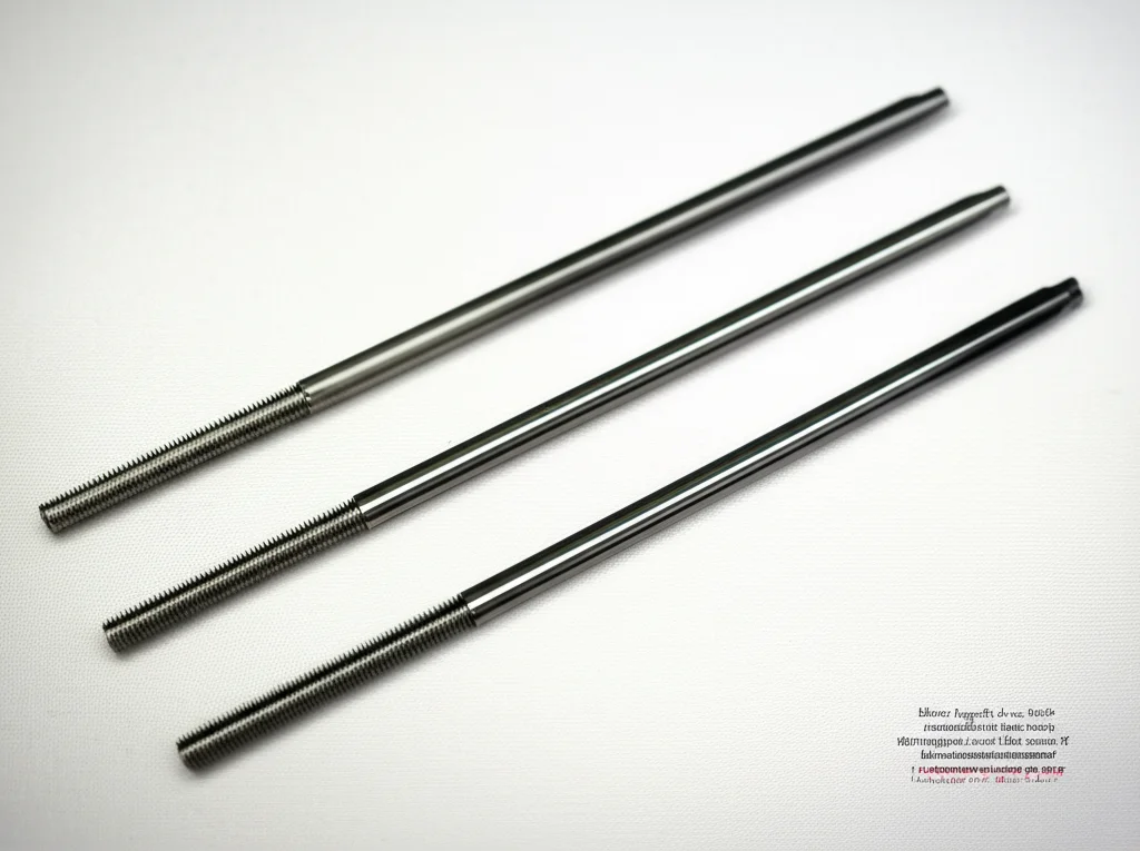 Macro fotografia di un chiodo endomidollare in titanio (tipo ETN PROtect) appoggiato su un telo chirurgico sterile verde. L'immagine è scattata con un obiettivo macro da 100mm, mettendo in evidenza l'alta definizione dei dettagli del chiodo, la sua filettatura e la superficie metallica. L'illuminazione è controllata e precisa, creando riflessi sottili sul metallo e un leggero effetto di profondità di campo.