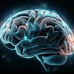Photorealistic image of a stylized brain with glowing neural connections, wide-angle lens, depth of field, controlled lighting, representing sex-specific neurodevelopment.