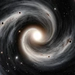 Photorealistic wide-angle image of the early universe with cosmic ripples and forming primordial black holes, 10mm lens, long exposure.