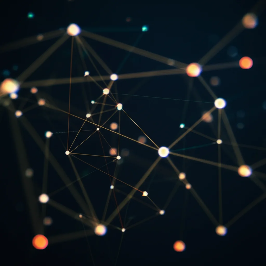 Visualizzazione astratta di un reticolo di concetti dinamico e fuzzy, con nodi luminosi interconnessi che fluttuano e cambiano, alcuni più definiti, altri più eterei, a simboleggiare l'evoluzione dell'informazione linguistica. Sfondo scuro per far risaltare la complessità della rete. Obiettivo grandangolare, 20mm, lunga esposizione per scie luminose, focus nitido sui nodi centrali.