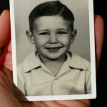 Immagine fotorealistica che simboleggia il legame tra passato (infanzia) e presente (relazioni adulte): una mano adulta curata che tiene delicatamente una vecchia fotografia leggermente sbiadita raffigurante un bambino sorridente in un contesto familiare. Obiettivo macro 90mm, messa a fuoco selettiva sulla fotografia, illuminazione laterale morbida e controllata che crea ombre delicate, alta definizione dei dettagli sulla texture della foto e della mano.
