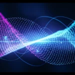 Visualizzazione artistica di onde cerebrali EEG trasformate in dati digitali analizzati da un'intelligenza artificiale, simboleggiando la diagnosi precoce del Parkinson, obiettivo grandangolare 20mm, colori vibranti blu e viola, messa a fuoco nitida.