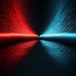 Un grafico stilizzato che mostra due poli estremi in crescita e un centro che si svuota, a simboleggiare la polarizzazione salariale accentuata dal COVID-19. Colori contrastanti rosso e blu, illuminazione drammatica, obiettivo 50mm, high detail, precise focusing.