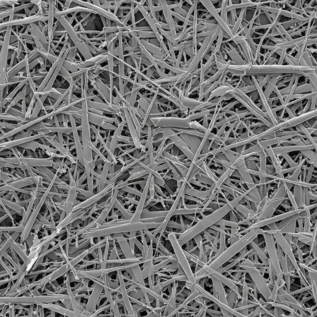 Primo piano macro fotorealistico di un composito cementizio rinforzato con tessuto (TRC) avanzato, che mostra la perfetta sinergia tra le fibre tessili hi-tech (carbonio e vetro AR) e una matrice cementizia al fosfato di magnesio (MPC) ad alte prestazioni, illuminazione da studio drammatica per enfatizzare texture complesse e dettagli microstrutturali, obiettivo macro 105mm, alta definizione, messa a fuoco precisa sull'interfaccia fibra-matrice.