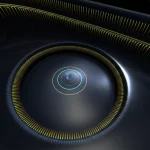 Visualizzazione astratta di una varietà matematica complessa con un bordo definito, su cui agiscono operatori pseudo-differenziali globali, evidenziando concetti di espansione di tracce e tracciabilità di Dixmier. Wide-angle, 18mm, sharp focus, illuminazione drammatica che enfatizza la tridimensionalità e il bordo.