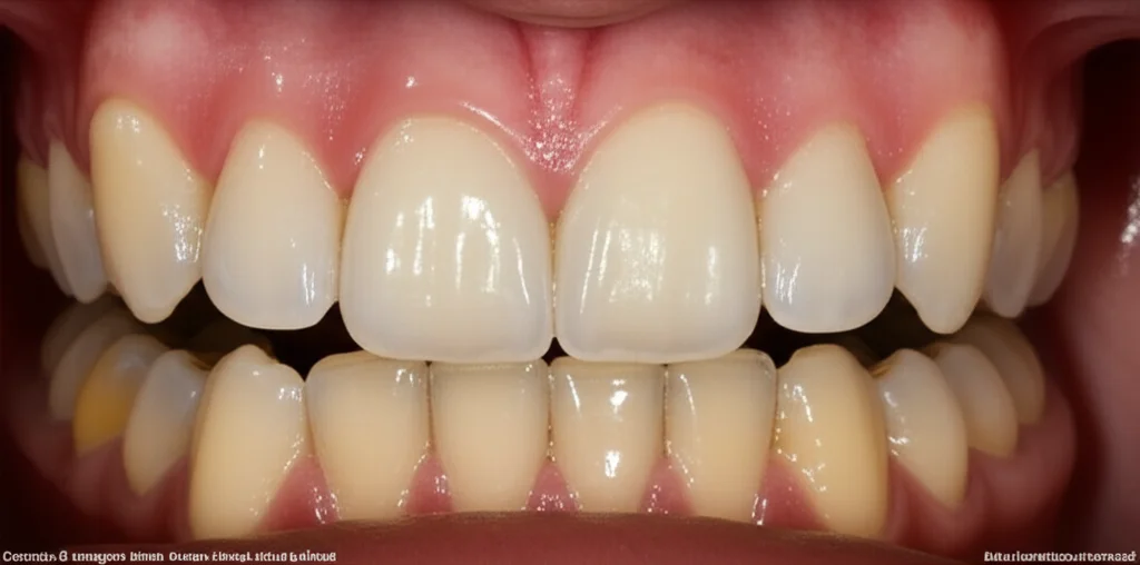 Concetto di immagine divisa: il lato sinistro mostra una linea di gomma rosa sana attorno ai denti molari dotati di un chiaro allineatore, il lato destro mostra gli stessi denti ma con una recessione di gomma moderata visibile e una leggera infiammazione, illustrando l'impatto dello stato parodontale sul trattamento dell'allineatore. Lente macro, 60 mm, dettagli elevati, illuminazione controllata.