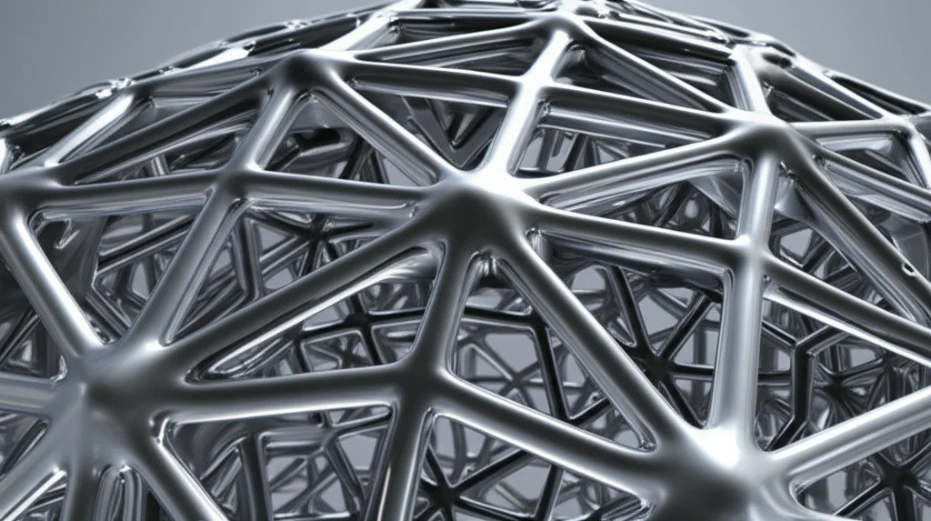 Photorealistic render of an advanced lightweight structure optimized for thermomechanical performance, showing both macro and micro details, 60mm Macro lens, high detail, precise focusing.