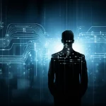 Una rete complessa di connessioni digitali che convergono verso una figura centrale che rappresenta un decisore politico, simboleggiando l'influenza del lobbying e del micro-targeting. Obiettivo prime 35mm, illuminazione drammatica in stile film noir, alta definizione.