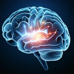 Immagine concettuale di un cervello umano stilizzato con un'area dell'ippocampo illuminata, da cui si diramano nuove connessioni neurali simili a scintille luminose, simboleggianti la neurogenesi indotta dall'esercizio e mediata dal lattato. Sfondo scuro per far risaltare la luminosità, obiettivo 35mm, profondità di campo.