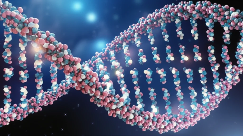 Macro lens, 60mm, high detail, precise focusing, controlled lighting, close-up view of glowing molecules interacting with a strand of RNA.