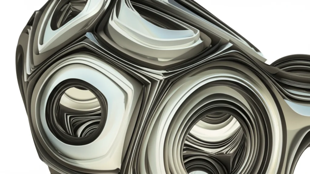 Abstract representation of a generic 3-manifold, showing complex curvature but no embedded straight lines or surfaces, digital art, wide-angle 24mm