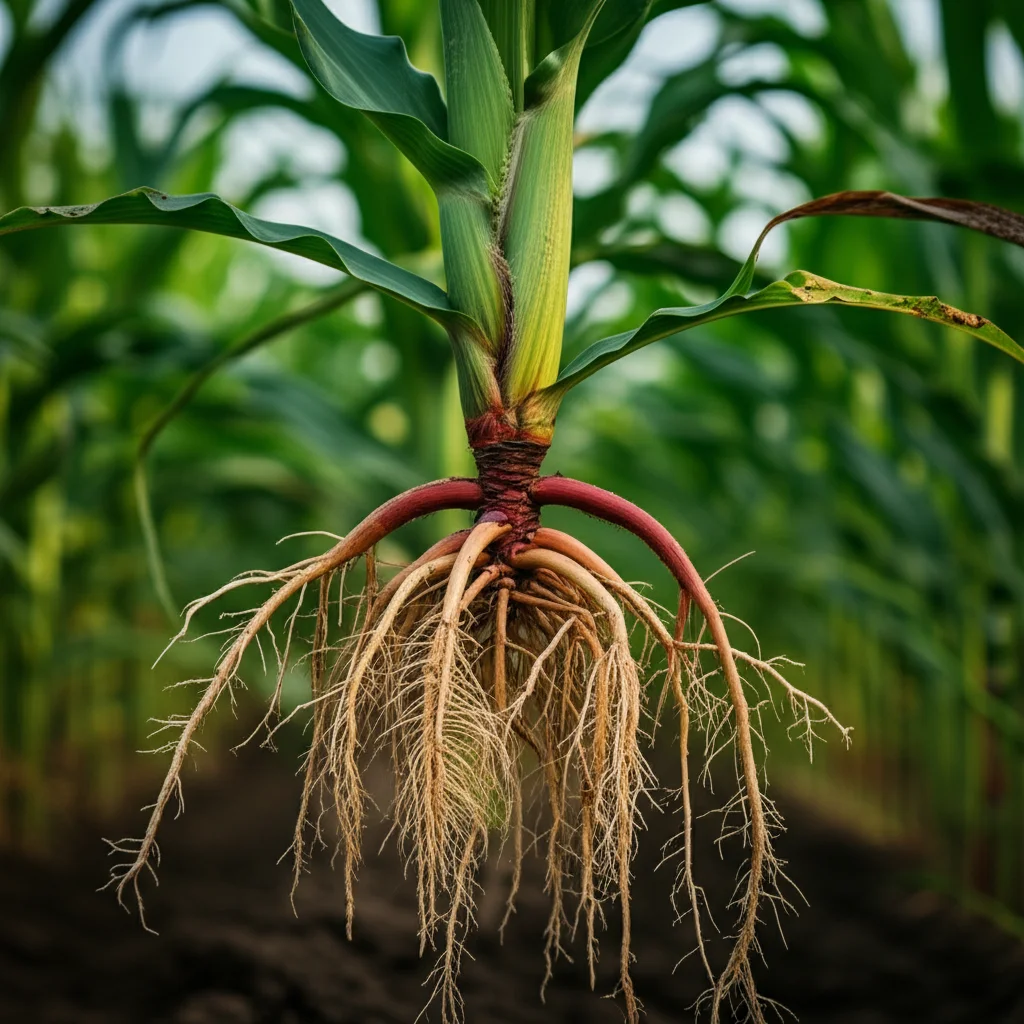 Close-up of corn roots exploring deep soil layers, macro lens, 60mm, precise focusing, high detail