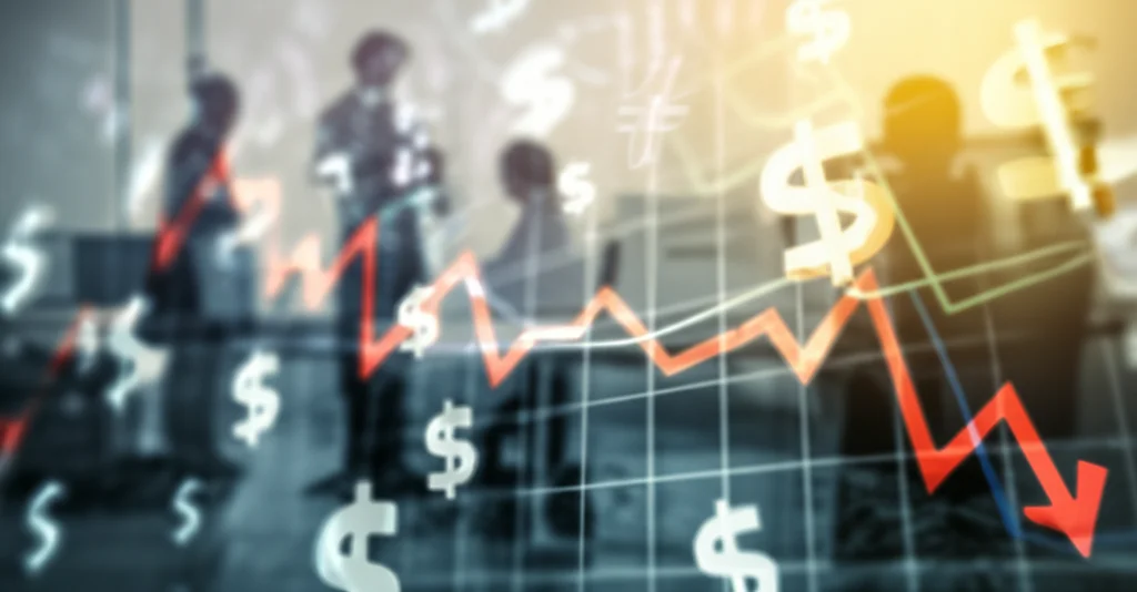 An abstract representation of economic burden, perhaps blurred figures in an office setting with overlaid financial symbols, 35mm, depth of field, suggesting lost work and costs.