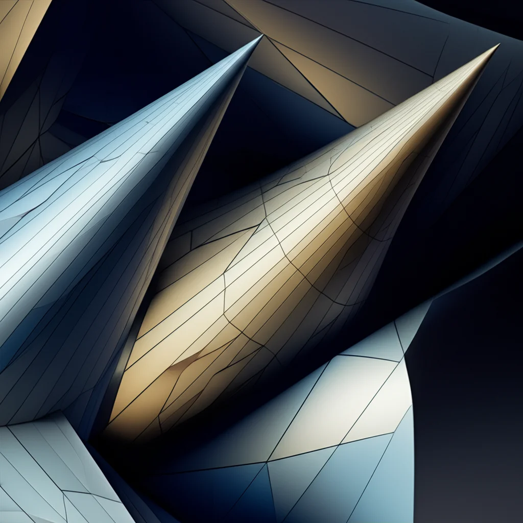 Visualizzazione astratta di un sistema di disequazioni quadratiche che viene 'convessificato' o semplificato, con forme geometriche complesse che si trasformano in forme più semplici e ordinate come coni. Illuminazione drammatica, focus preciso sui dettagli, obiettivo macro 60mm, high detail.