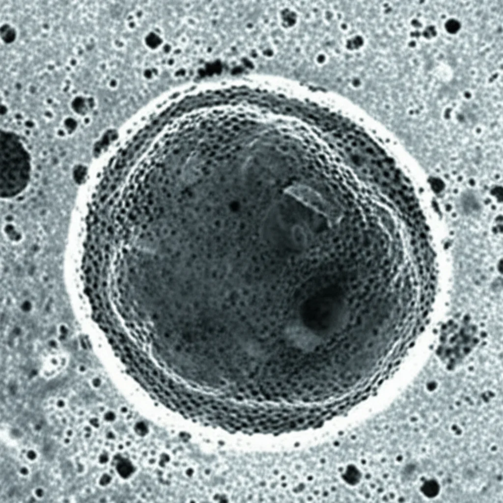 Immagine al microscopio elettronico a trasmissione di un parassita Toxoplasma gondii all'interno di una cellula ospite, con dettagli degli organelli interni del parassita e dell'interfaccia parassita-ospite. Obiettivo macro 100mm, alta definizione, illuminazione controllata per evidenziare le strutture subcellulari.