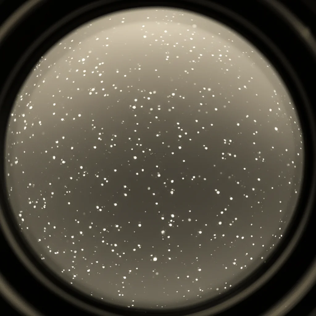 Immagine fotorealistica di particolato PM10 sospeso nell'aria di una città, visto attraverso una lente macro da 70mm, con dettagli nitidi delle particelle illuminate da un raggio di sole, sfondo urbano leggermente sfocato per enfatizzare l'inquinamento, illuminazione controllata, duotone seppia e grigio per un'atmosfera seria.