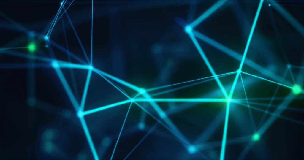 Visualizzazione astratta di una rete neurale profonda in azione, con nodi luminosi e connessioni interconnesse che analizzano dati cerebrali, su uno sfondo scuro, stile cinematografico noir, duotone blu scuro e verde acqua, profondità di campo per enfatizzare la complessità della rete, obiettivo 35mm.