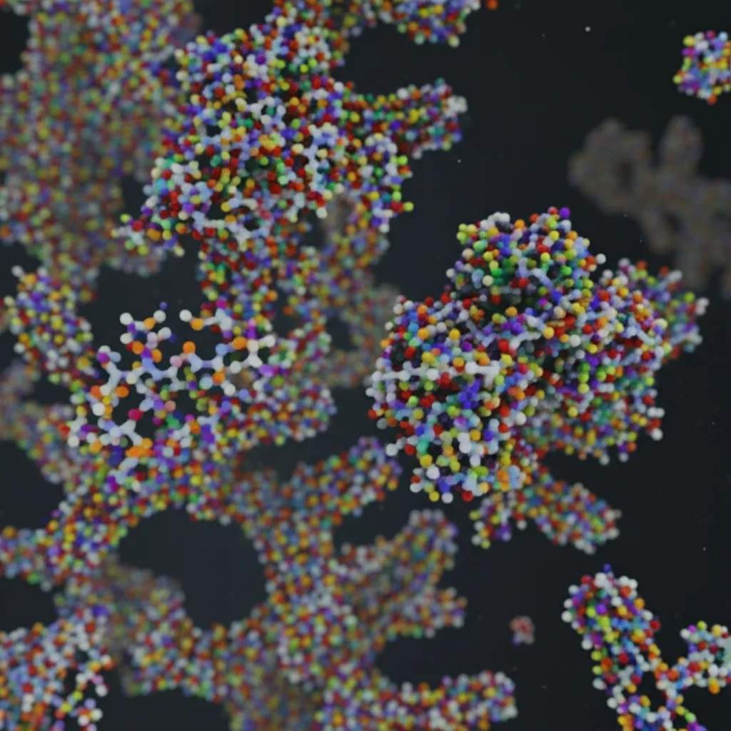 Visualizzazione 3D di diverse piccole molecole farmacologiche colorate che fluttuano sopra una rappresentazione stilizzata della barriera emato-encefalica, obiettivo macro 60mm, alta definizione, illuminazione precisa per evidenziare le strutture molecolari.