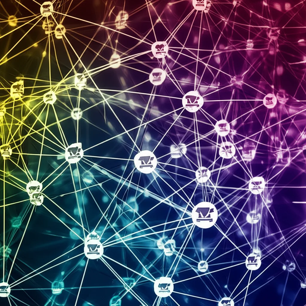 Immagine fotorealistica astratta che fonde visivamente una rete complessa di nodi luminosi interconnessi, simile a una rete neurale, con simboli stilizzati ma riconoscibili legati al voto, come piccole urne e schede elettorali integrate nei nodi o lungo gli archi. Obiettivo 50mm, profondità di campo media che mantiene a fuoco sia elementi della rete che simboli del voto in primo piano, illuminazione suggestiva e leggermente drammatica che evidenzia la connessione tra i due concetti.