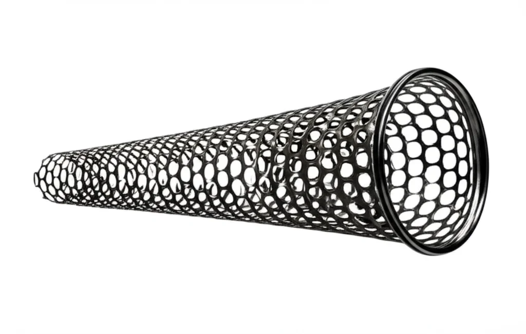 Immagine macro di uno stent biliare metallico autoespandibile, illuminazione da studio controllata, alta definizione, obiettivo macro da 100mm, su sfondo medico sterile.