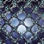Immagine concettuale, obiettivo grandangolare 24mm, che mostra strutture cristalline intrecciate di diamante cubico e lonsdaleite esagonale, con punti luminosi (centri NV) incorporati all'interno. Sfondo sottile simile a una nebulosa che suggerisce fenomeni quantistici. Messa a fuoco nitida, effetto di esposizione leggermente lunga.