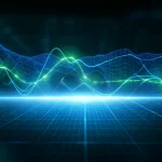 Immagine fotorealistica di onde cerebrali EEG e tracciati cardiaci ECG sovrapposti su uno sfondo tecnologico astratto e luminoso, obiettivo prime 50mm, profondità di campo accentuata, colori duotone blu elettrico e verde acqua, alta definizione, simboleggia l'analisi multimodale avanzata dei segnali fisiologici tramite intelligenza artificiale.