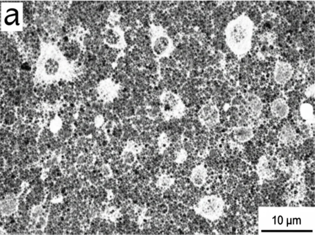 Microscopia a fluorescenza di cellule A7R5, obiettivo 60mm, con fibre di actina (rosse) e nuclei (blu) visibili, mostrando una ridotta formazione di fibre di stress e migrazione cellulare dopo trattamento con trifolina, alta definizione, contrasto elevato.