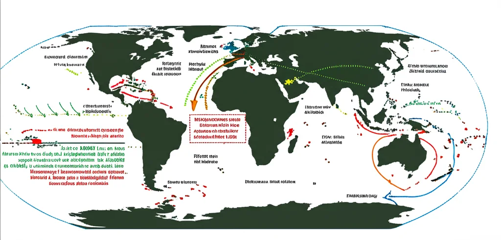 Visualizzazione 3D fotorealistica di una sezione trasversale dell'Oceano Atlantico durante l'era glaciale, con frecce colorate che indicano i flussi delle diverse masse d'acqua come NADW (in blu freddo e blu leggermente più caldo per i due modi) e AMW (in verde). Le calotte di ghiaccio continentale sono visibili in alto. Illuminazione controllata per evidenziare i dettagli delle correnti, obiettivo grandangolare 10mm per una visione d'insieme.