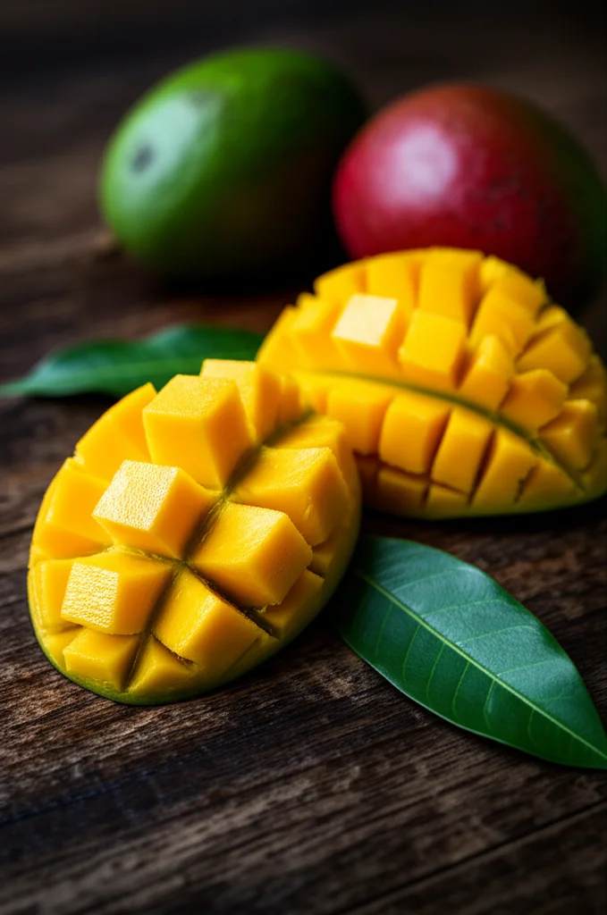 Scatto macro di bucce di mango, kernel di semi di mango, bucce di avocado e semi di avocado disposti ordinatamente su una superficie di legno rustica, lenti macro da 60 mm, dettagli elevati, messa a fuoco precisa, illuminazione morbida controllata, suggerendo studi scientifici e ingredienti naturali.