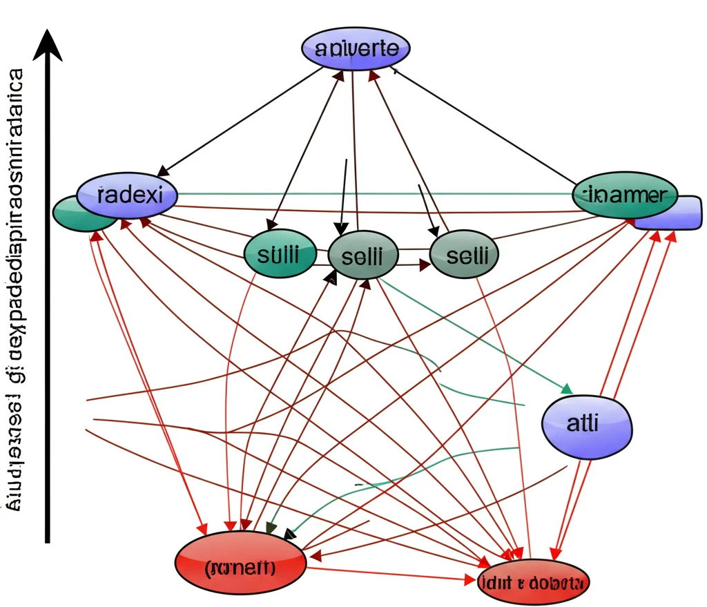 Una visualizzazione di un grafo di dipendenza sintattica. Alcuni nodi sono brillanti e connessi da linee spesse (informazioni rilevanti), mentre altri nodi sono sbiaditi e le loro connessioni sottili (rumore filtrato). L'immagine dovrebbe utilizzare un obiettivo macro da 60mm per evidenziare i dettagli dei nodi e delle connessioni, con un'illuminazione controllata che mette in risalto il contrasto tra elementi importanti e rumore.