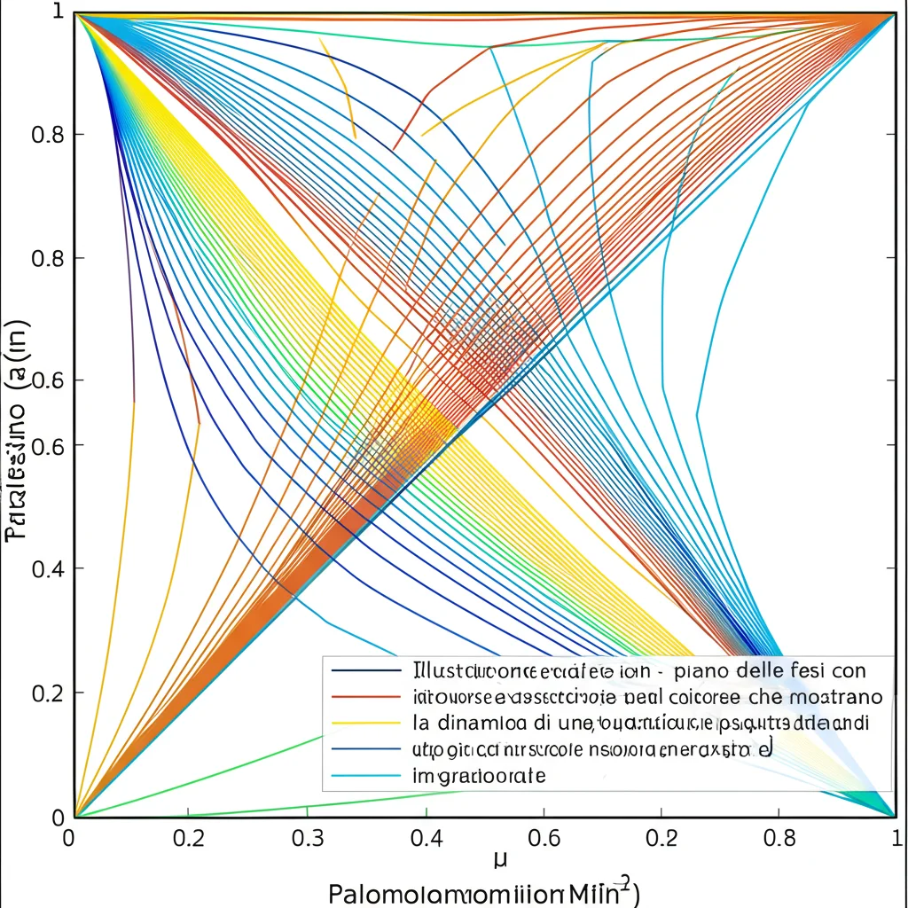 Illustrazione grafica di un piano delle fasi con isocline e traiettorie colorate che mostrano la dinamica di una popolazione di specie invasiva e lo sforzo di controllo nel tempo, stile infografica scientifica, chiara e pulita.