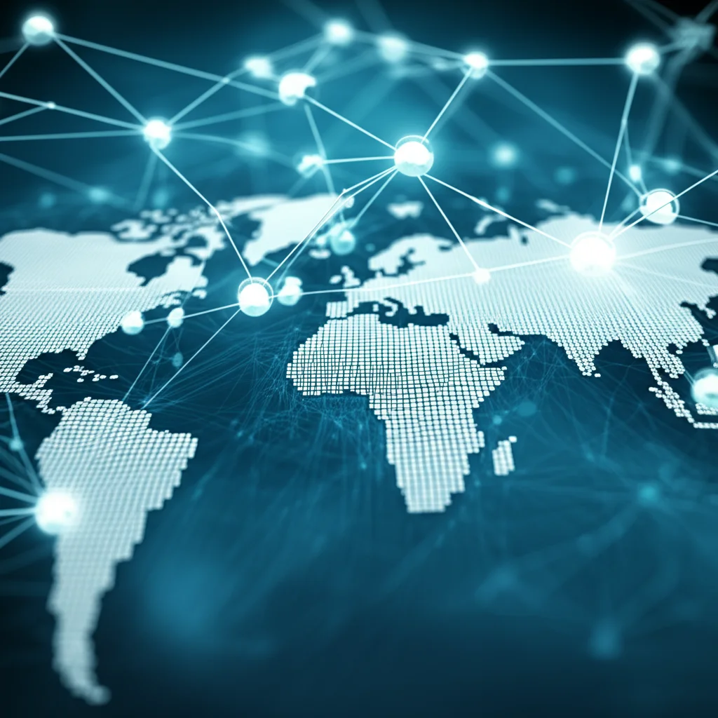Immagine concettuale che rappresenta la modellizzazione matematica: una rete di ingranaggi luminosi e interconnessi, simboleggianti processi cognitivi e formule matematiche, su uno sfondo astratto che richiama mappe globali e dati. Obiettivo prime, 35mm, duotone blu e argento, profondità di campo.