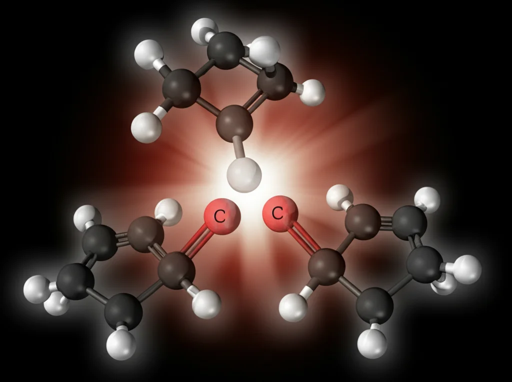 Telephoto zoom, 100-400mm, fast shutter speed, action tracking, che cattura il momento dinamico della formazione di un legame C-C tra un acido arilboronico e un estere α-iodoboronico, visualizzato come due molecole stilizzate che si avvicinano e si uniscono con un bagliore di energia, simboleggiando la catalisi al nichel.