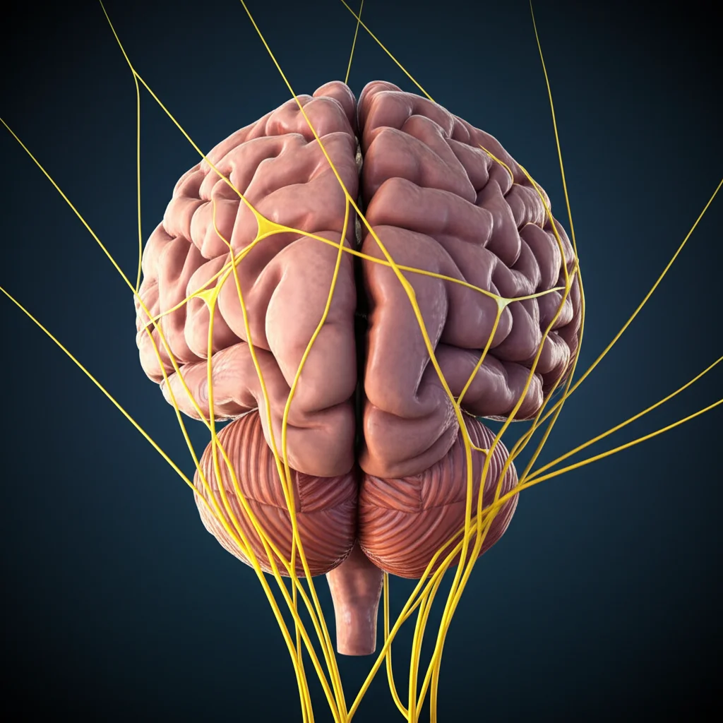 Visualizzazione 3D dell'ippocampo umano, isolato e illuminato, con connessioni neurali stilizzate che si diramano, obiettivo macro da 100mm, alta definizione, sfondo scuro per contrasto.