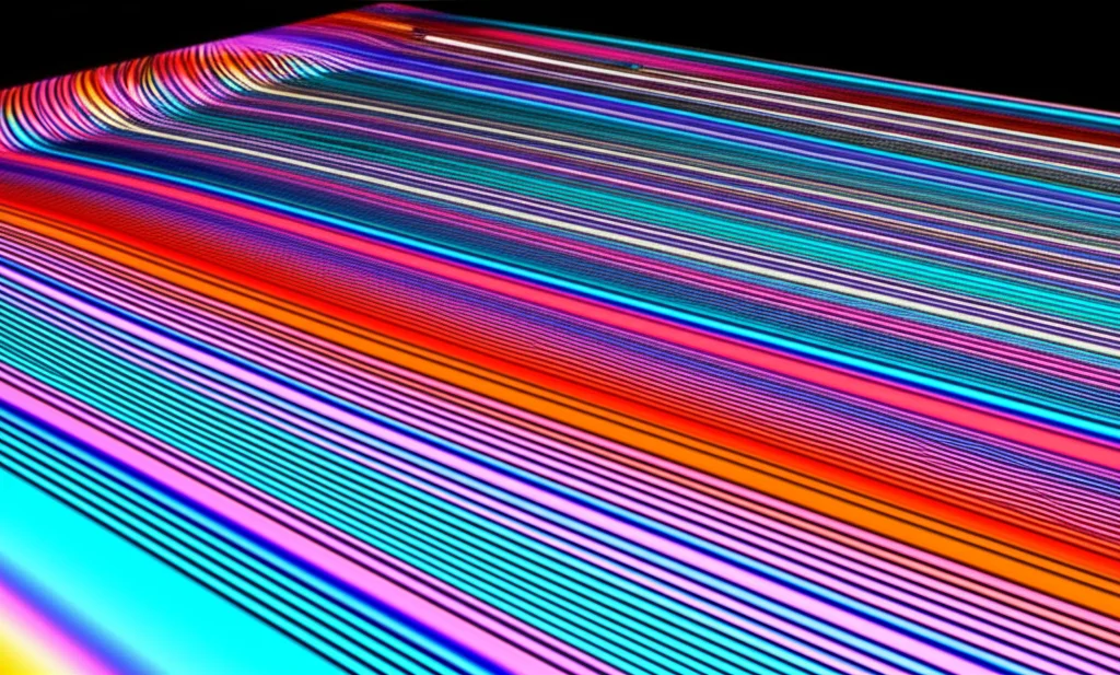 Visualizzazione scientifica 3D che mostra le linee di flusso di un nanofluido di Maxwell attorno a una superficie che si stira. Colori che indicano gradienti di temperatura (dal blu freddo al rosso caldo). Dettaglio elevato sulle interazioni del fluido con la superficie porosa. Simulazione con illuminazione volumetrica.