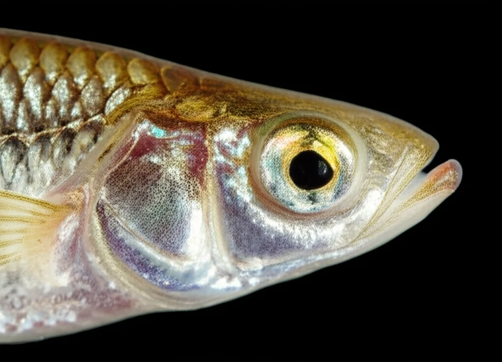 Macro fotografia di un singolo spinarello tridimensionale in un acquario da laboratorio, obiettivo macro da 105mm, alta definizione, messa a fuoco precisa sulle sue placche laterali e pinne, illuminazione controllata per evidenziare la sua forma corporea tipica dell'ecotipo bentonico.