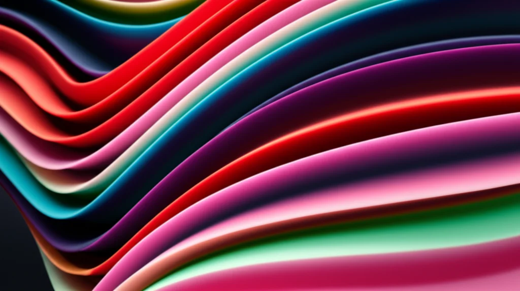 Un rendering 3D astratto di curve fluide e colorate che si intersecano su uno sfondo scuro, evocando il design geometrico assistito dal computer. Utilizzare un obiettivo da 35mm con profondità di campo e un'illuminazione da studio per un effetto drammatico e professionale.