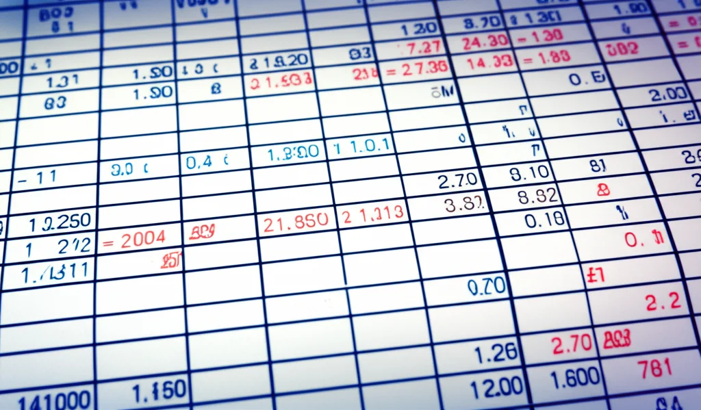 Photorealistic image of a data table with some cells intentionally left blank or marked as missing, overlaid with statistical symbols and charts. High detail, precise focusing, controlled lighting.