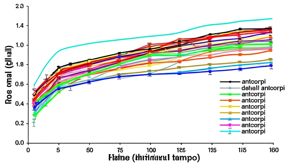 Grafico scientifico che mostra il declino dei livelli anticorpali nel tempo in individui vaccinati, con linee colorate per diversi tipi di anticorpi. Macro lens, 60mm, high detail, controlled lighting, colori distinti per ogni linea del grafico.