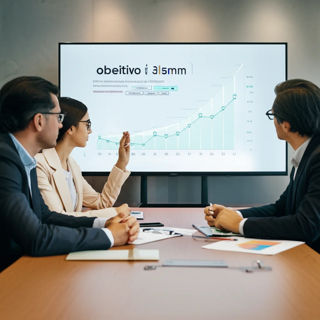 Un gruppo di tre esperti, un uomo e due donne, seduti attorno a un tavolo in una sala riunioni moderna, discutono animatamente analizzando grafici e tabelle su un grande schermo che mostra i criteri di selezione dei fornitori, obiettivo 35mm, luce da ufficio ben bilanciata, profondità di campo per includere tutti i partecipanti e lo schermo.