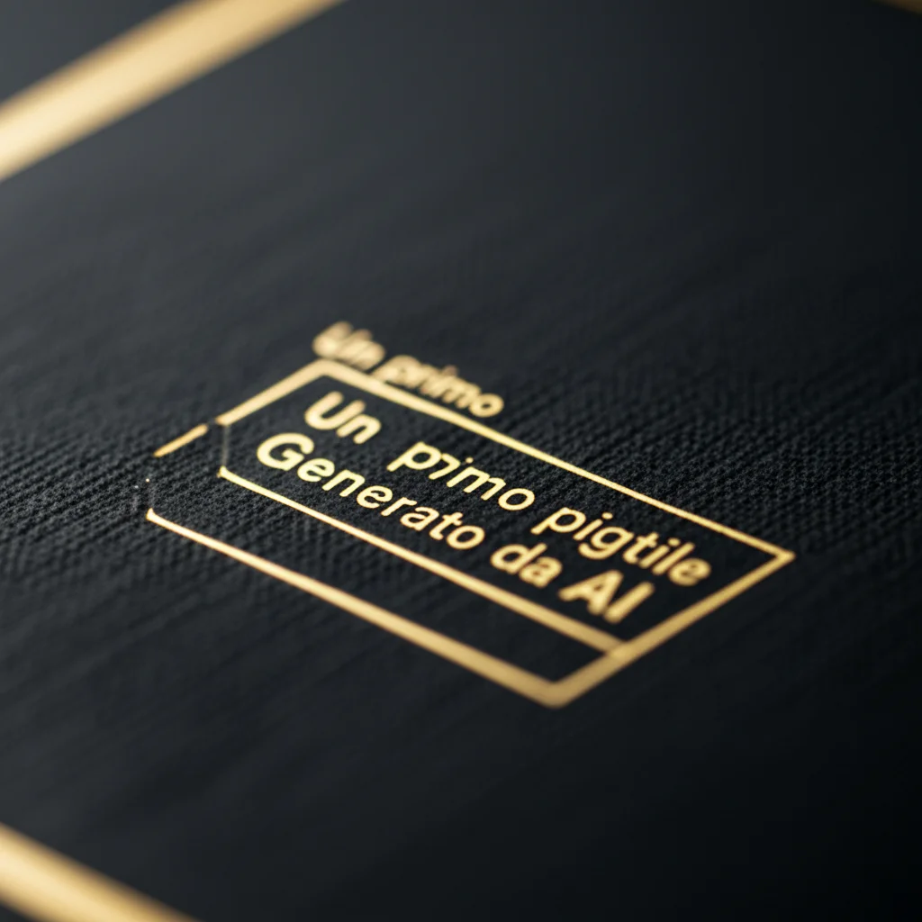 Un primo piano di un documento digitale o un'immagine con un watermark sottile e futuristico che indica 'Generato da AI'. L'immagine è ad alta definizione, con illuminazione controllata per enfatizzare il dettaglio del watermark. Macro lens, 100mm, high detail, precise focusing.