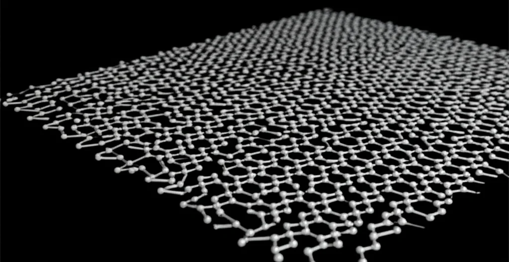 Visualizzazione fotorealistica di un super-reticolo moiré formato da due strati atomici esagonali (WSe2/WS2) sovrapposti con un leggero angolo di torsione. L'interfaccia tra i due strati mostra pattern moiré emergenti. Sottili onde rappresentano le vibrazioni collettive all'interfaccia. Obiettivo macro 85mm, illuminazione laterale drammatica per enfatizzare la struttura tridimensionale sottile, alta definizione, messa a fuoco precisa sull'interfaccia.
