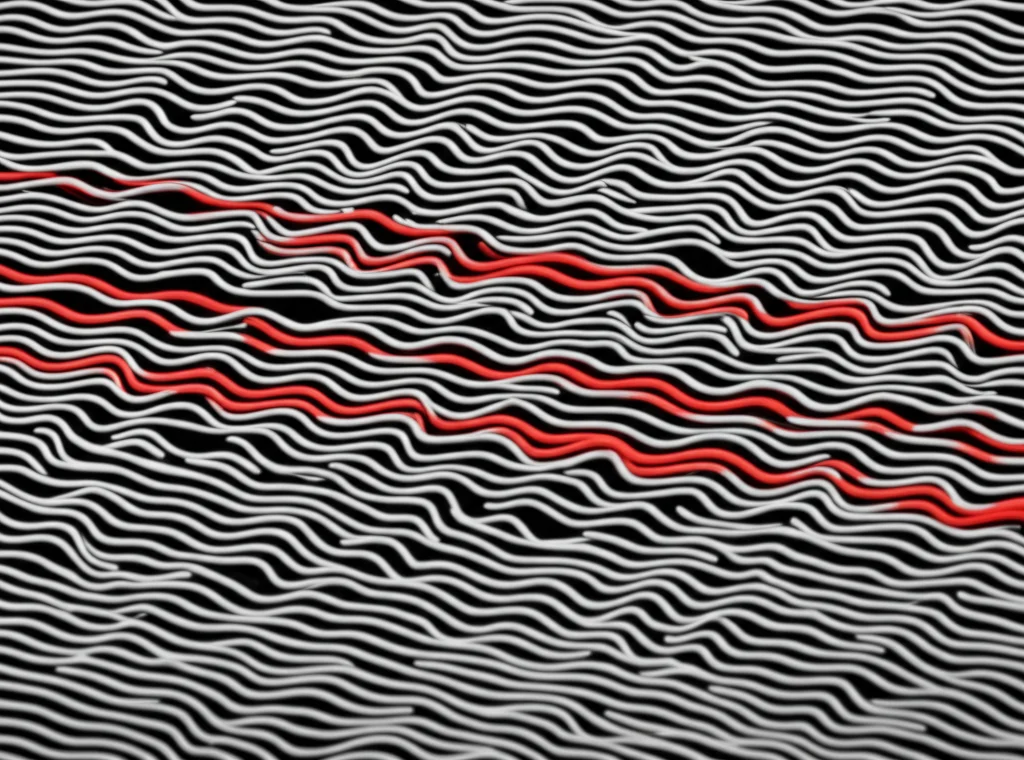 Visualizzazione 3D fotorealistica di un'eterostruttura a film sottile superconduttore Fe(Se,Te)/FeTe, con strati distinti visibili. In primo piano, una rappresentazione schematica di vortici quantistici che si muovono attraverso il materiale sotto l'influenza di un campo magnetico e di una corrente. Lente macro, 80mm, illuminazione controllata per evidenziare i dettagli della superficie e degli strati, high detail.