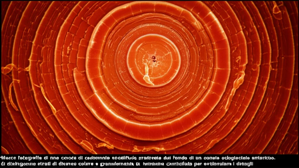 Macro fotografia di una carota di sedimento stratificata prelevata dal fondo di un canale subglaciale antartico. Si distinguono strati di diverso colore e granulometria, illuminazione controllata per evidenziare i dettagli. Macro lens, 60-105mm, High detail, precise focusing, controlled lighting.